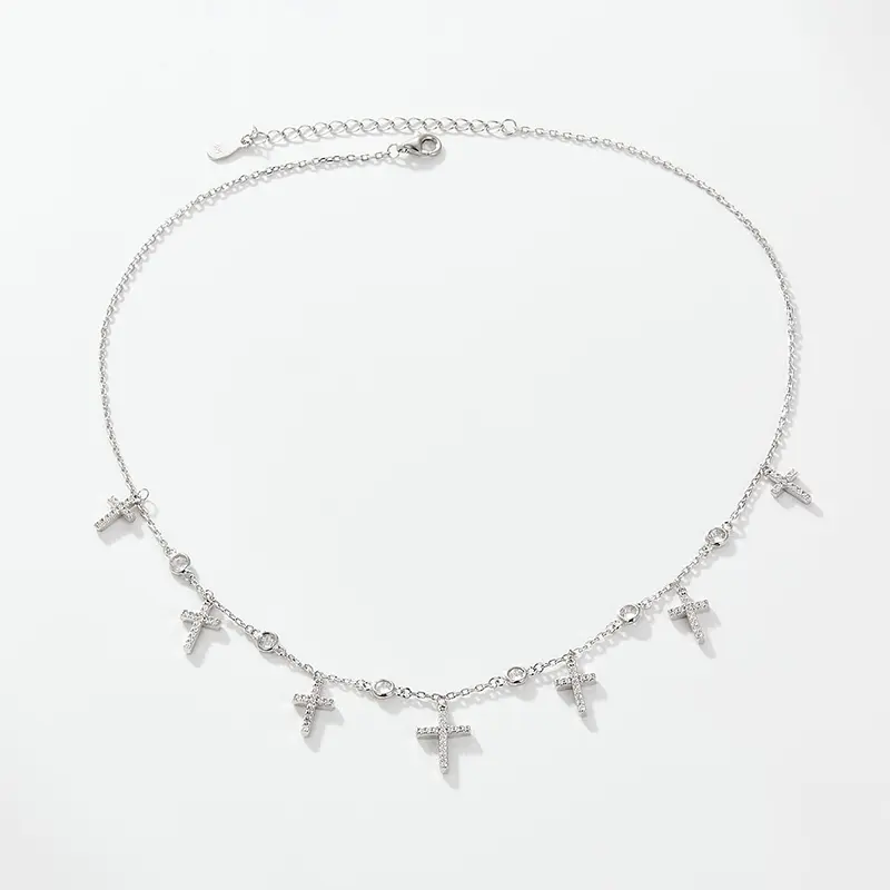 925 Silver Women's European And American High-grade Zircon Cross Clavicle Necklace