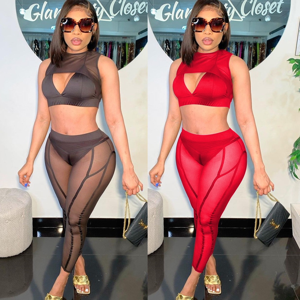 Title 2, See-through Pants Two-piece Set For Women