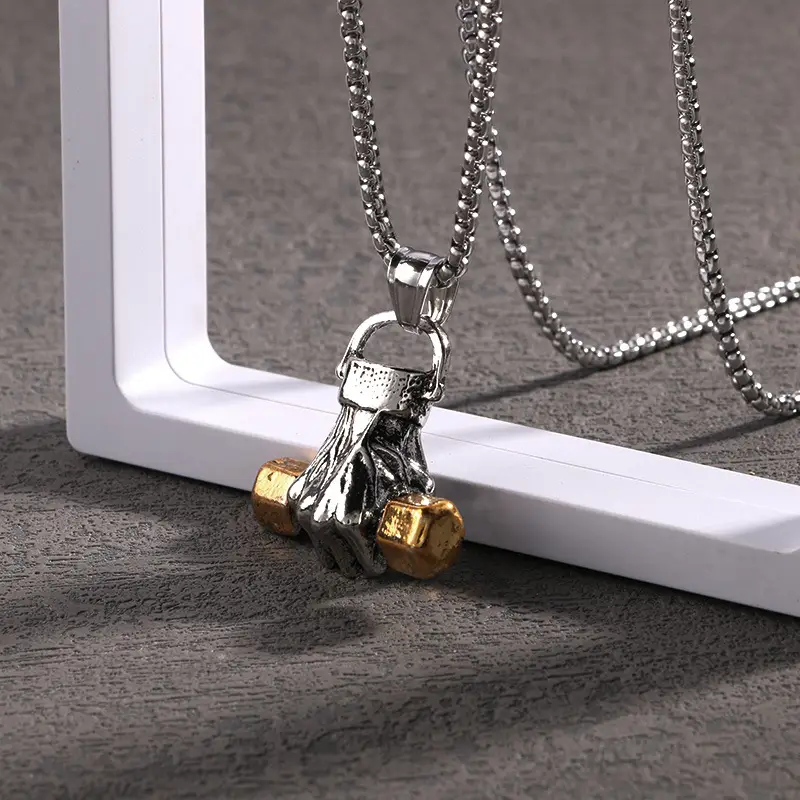Personalized Dumbbell Pendant Fist Fitness Necklace Sweater Chain