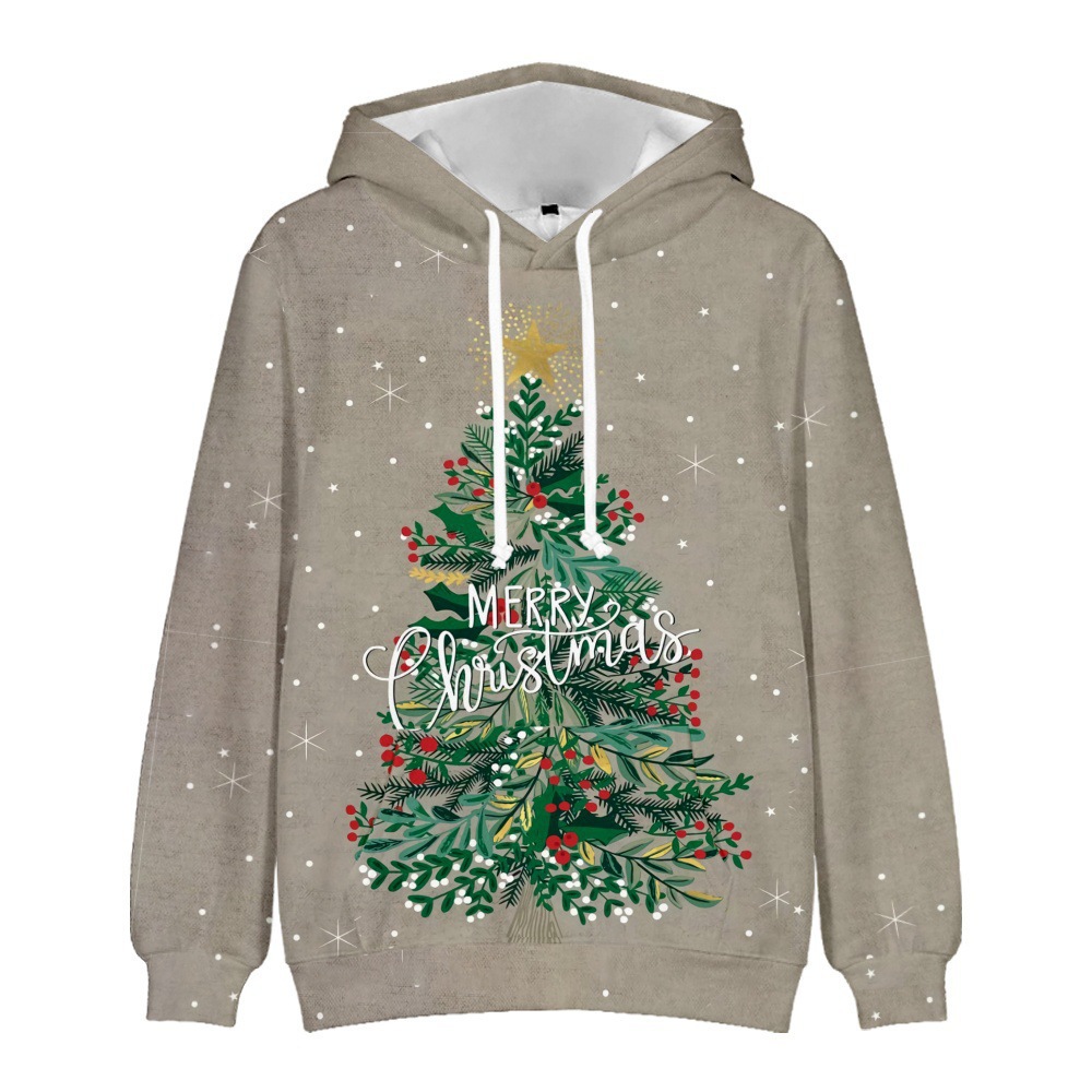 Men's And Women's Christmas Tree Print Hooded Sweatshirt