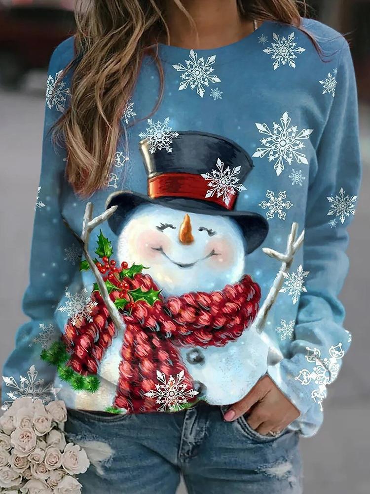 Women's Printed Round Neck Long Sleeve Casual Sweatshirt — image 3 of 8