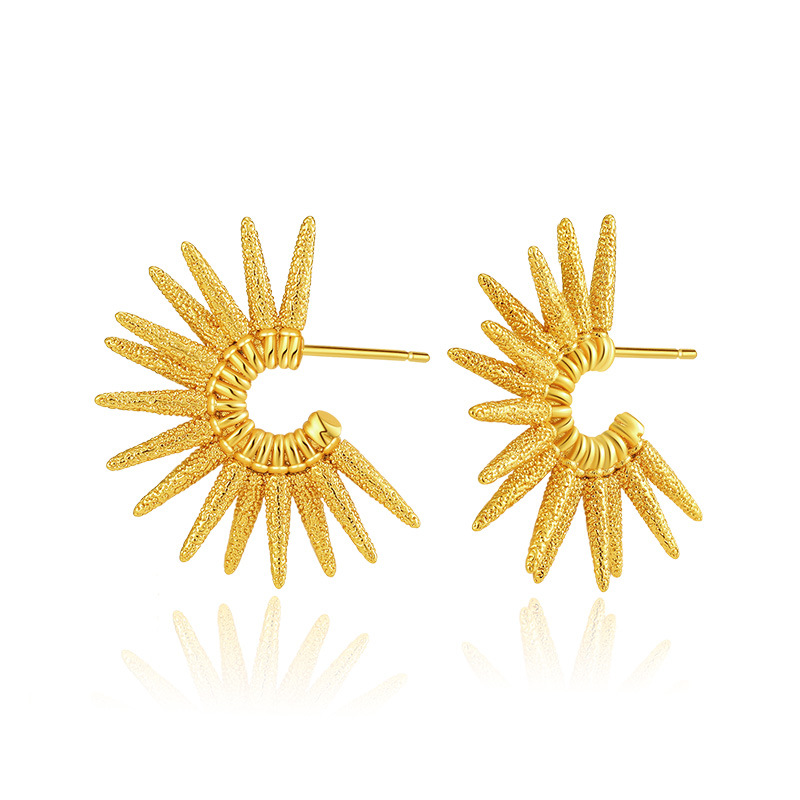 Title 2, Metal Texture Punk Plated 18K Real Gold C Earrings