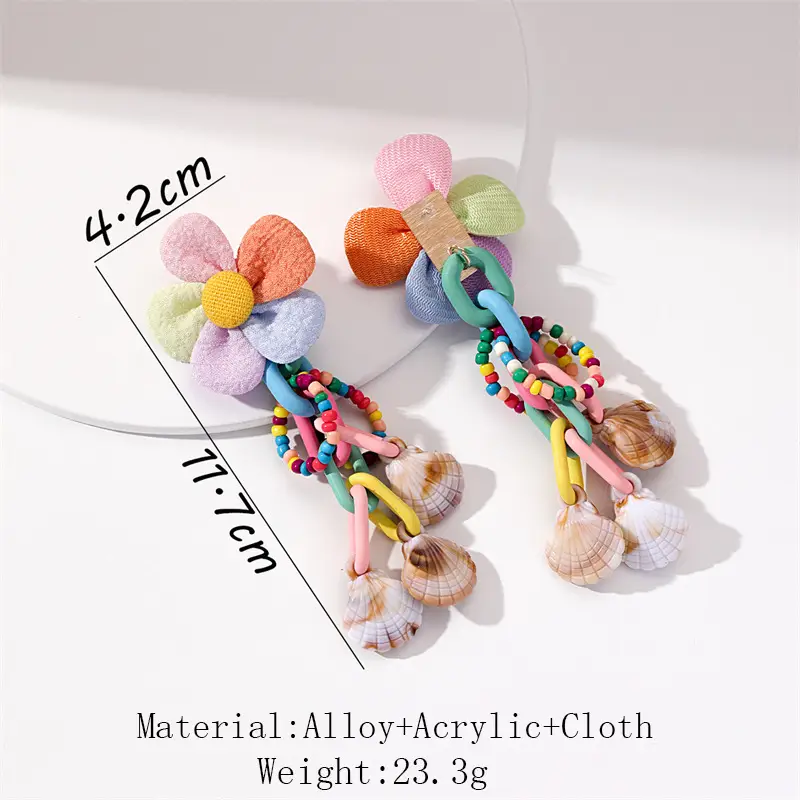 Candy Color Shell Flower Beaded Beach Style Premium Earrings