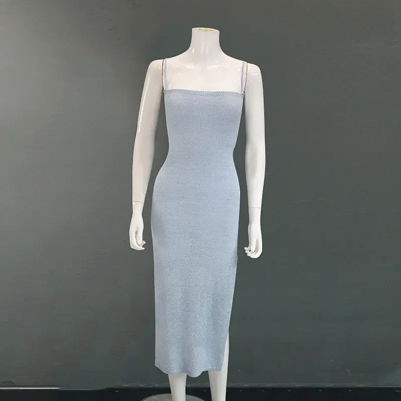 Women's Knitted High Elastic Tied Spaghetti-strap Split Dress