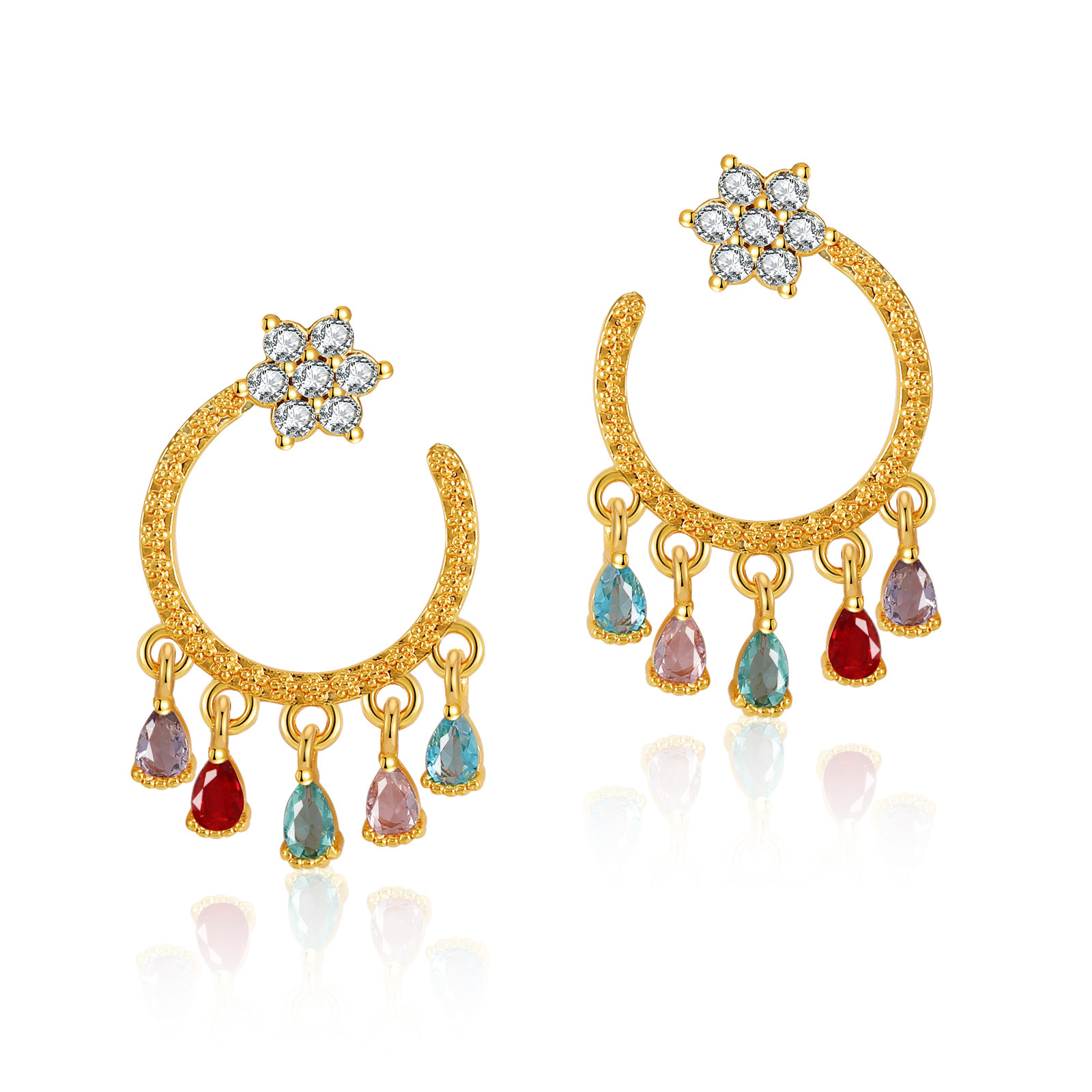 Title 5, Niche Zircon Stud Earrings Brass Plated Bohemia...