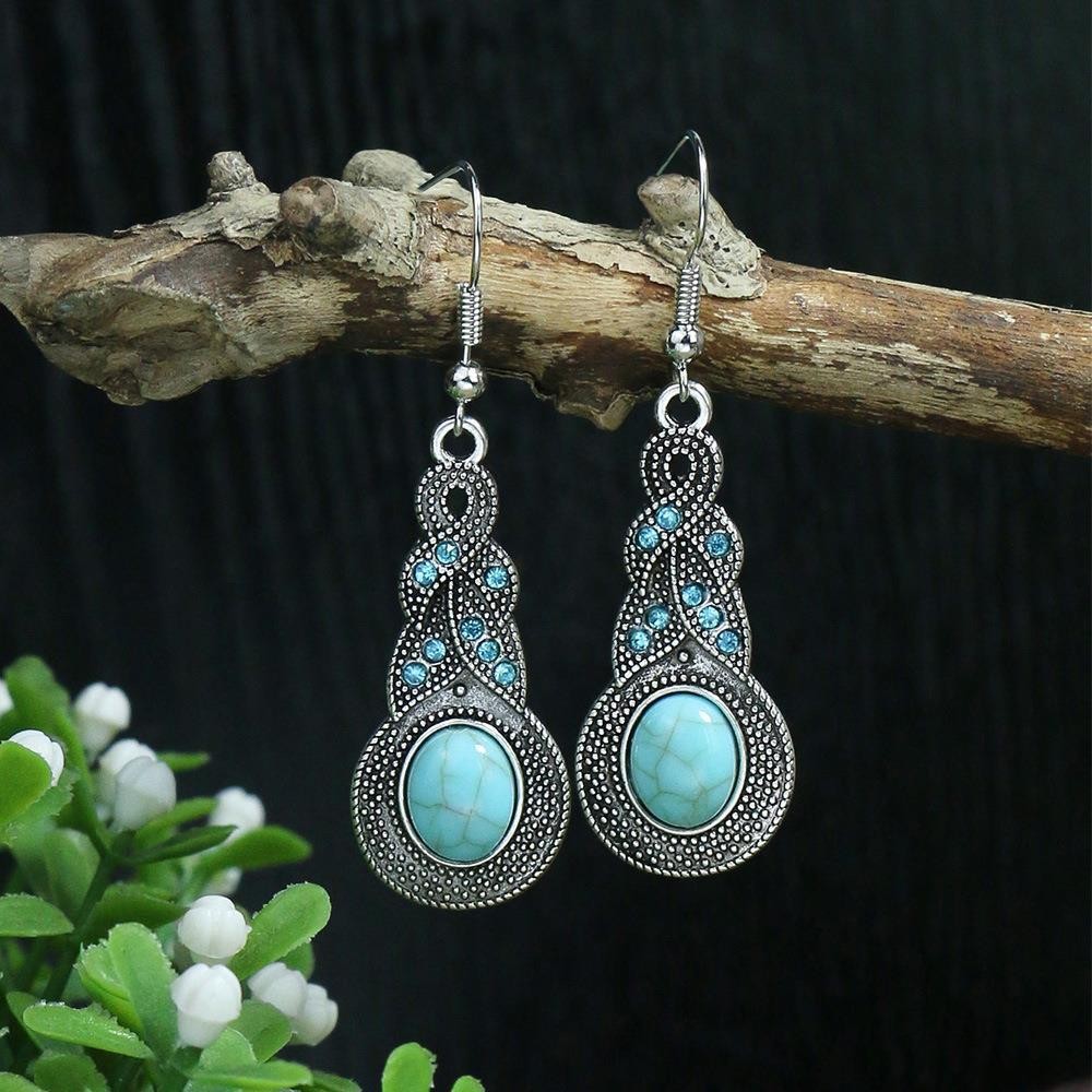 Title 6, Turquoise Bohemian Tassel Geometric Earrings