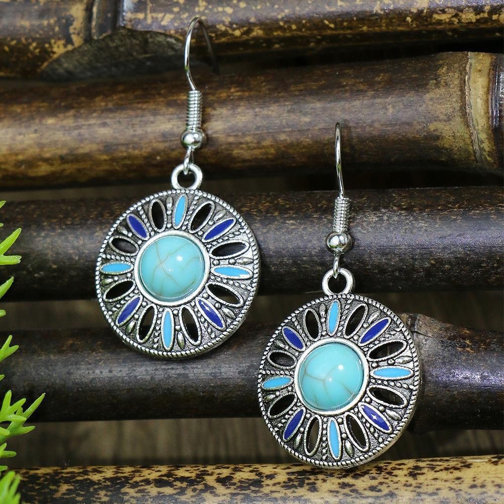 Title 9, Turquoise Bohemian Tassel Geometric Earrings