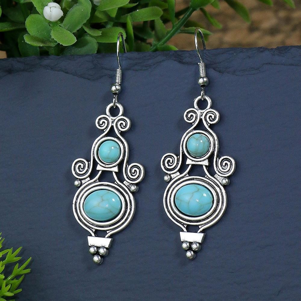 Title 12, Turquoise Bohemian Tassel Geometric Earrings