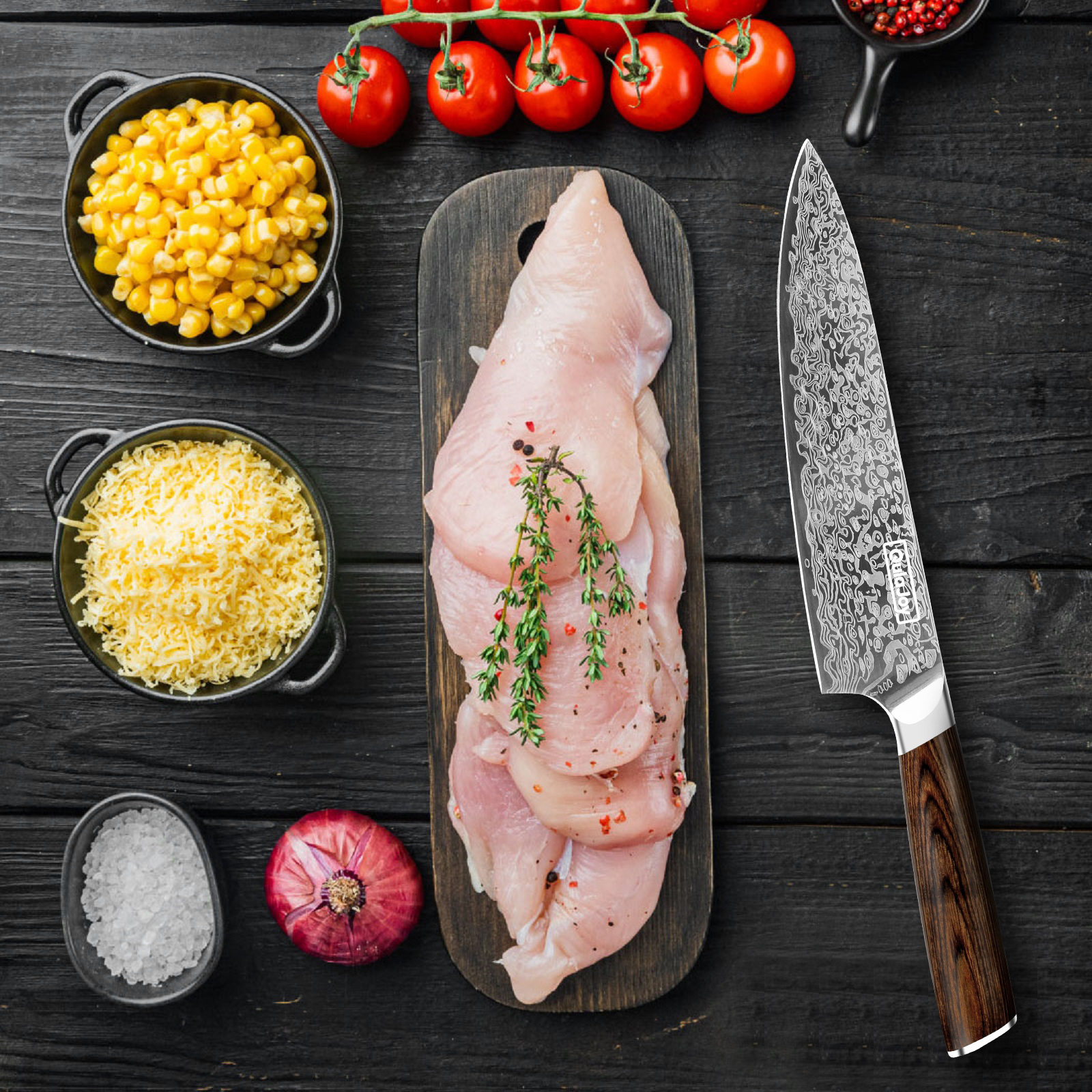 Qulajoy Japanese Chef Knife  Kitchen Knife High Carbon German Steel Cooking Knives Damascus Pattern Japanese Knife With Ergonomic Handle For Home Kitchen Outdoor — foto 7