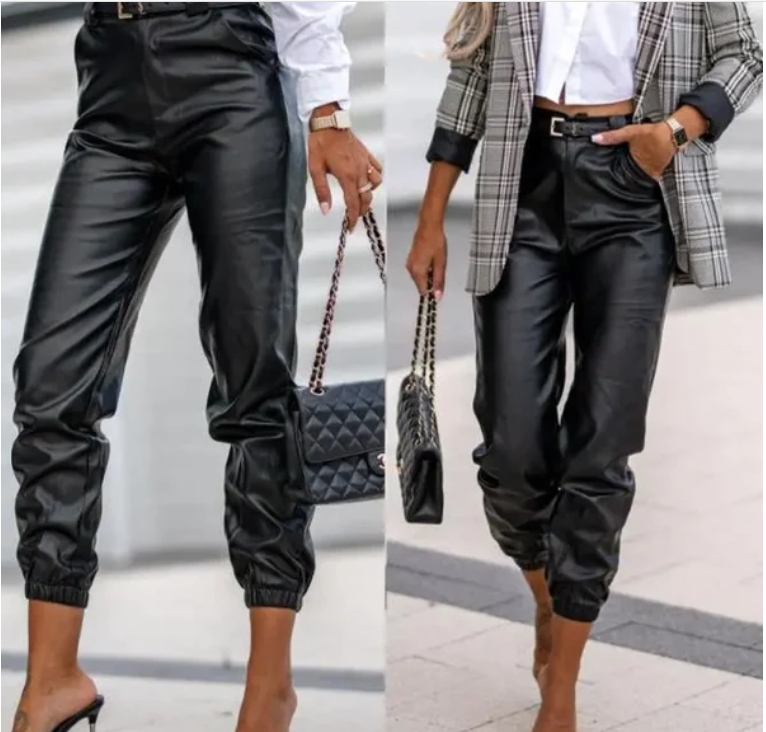 Title 3, Pantalon en cuir PU décontracté pour femmes, lo...