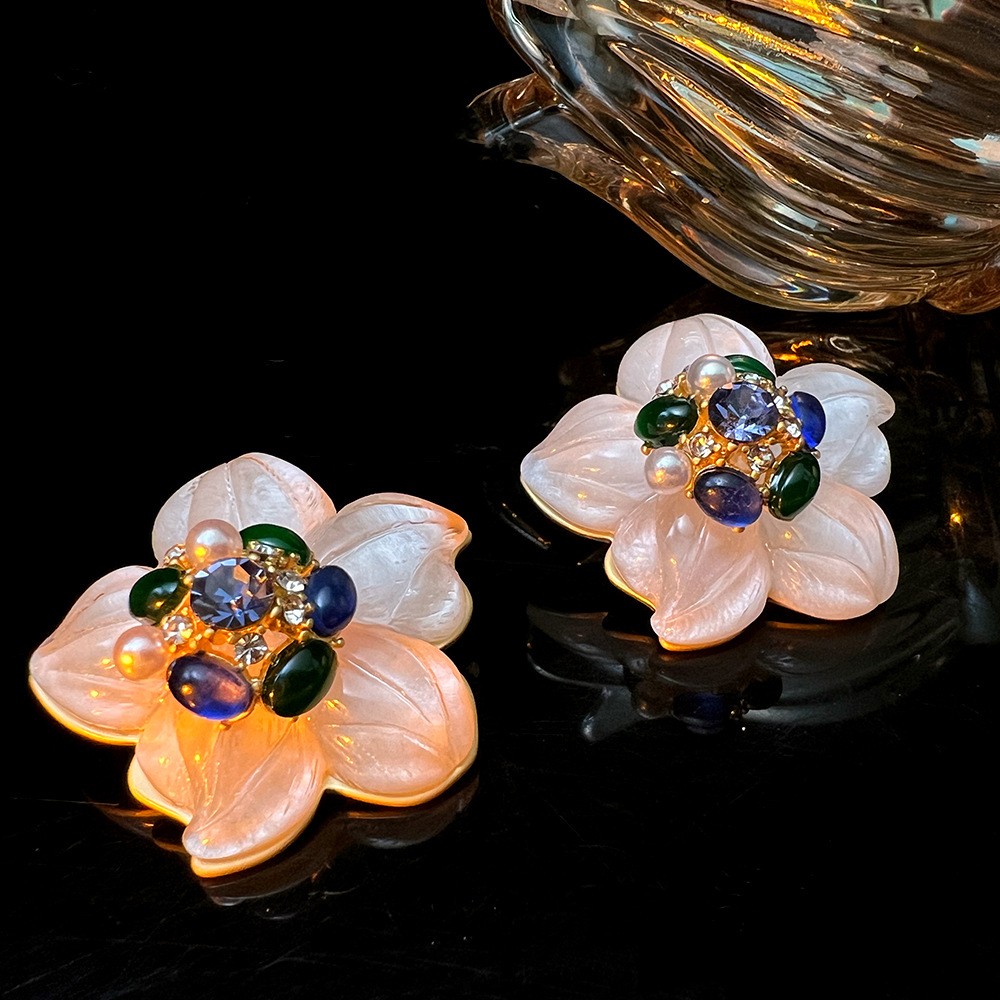 Title 2, Original Retro Glaze White Camellia Earrings