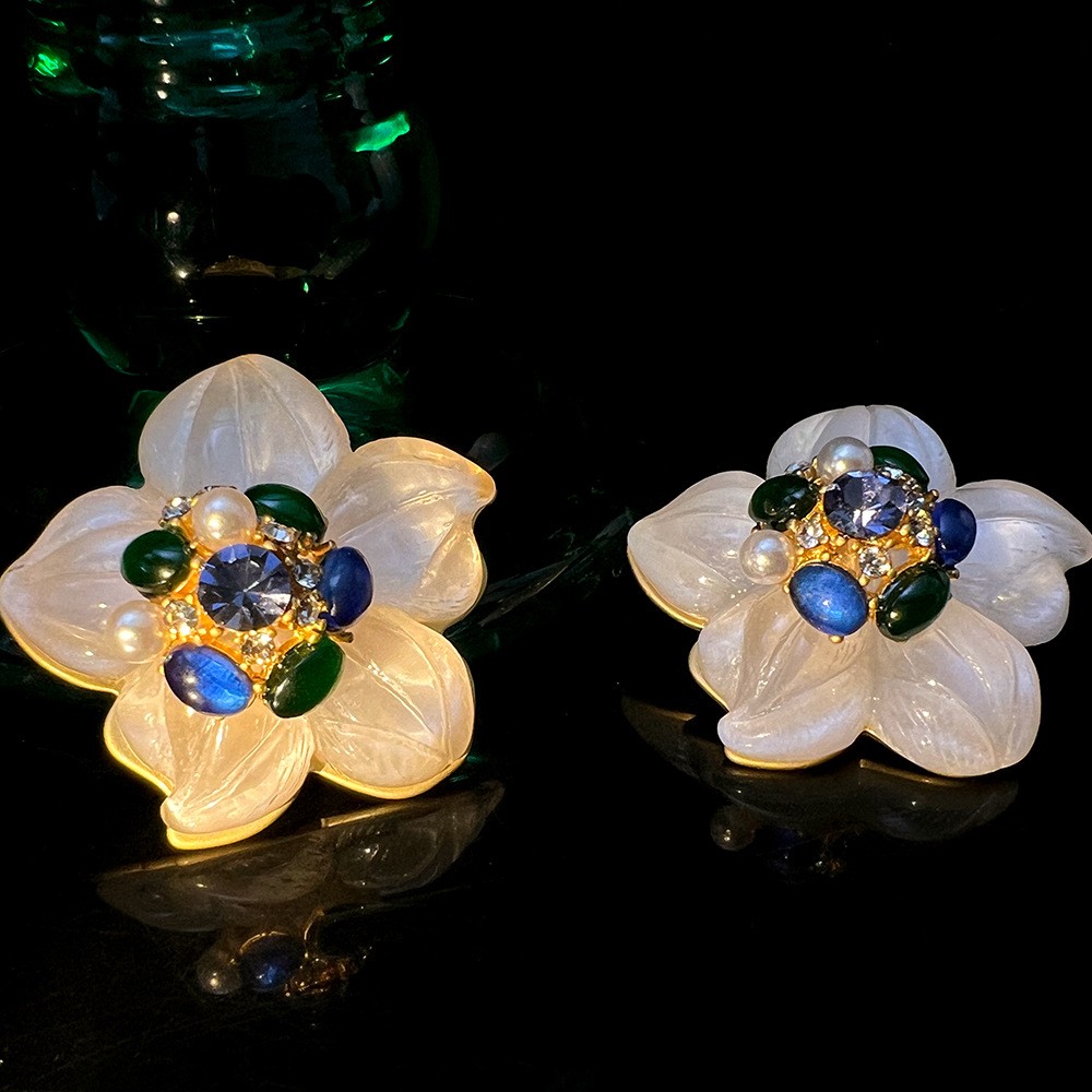 Title 3, Original Retro Glaze White Camellia Earrings