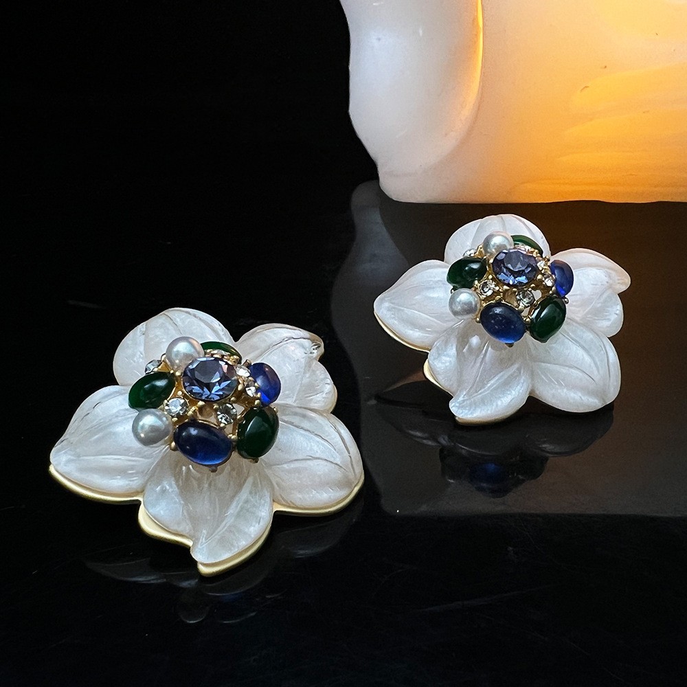 Title 5, Original Retro Glaze White Camellia Earrings