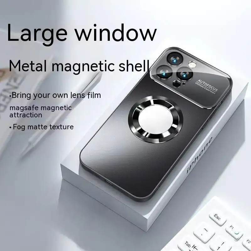 Applicable Large Window Magnetic Suction Phone Case Frosted Without Drop-resistant Protective Cover