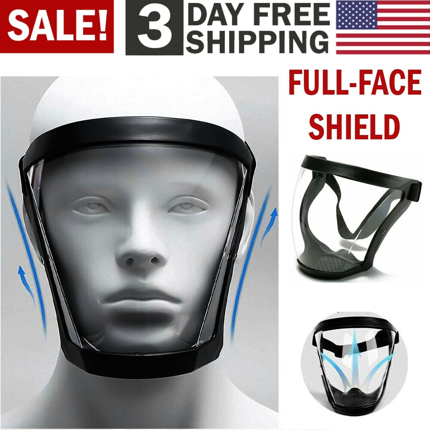 Protective anti-fog face shield head cover. We ship only inside the US, USPS First Class Package 2 Day Handling, 2-5 Day Shipping. Full face super protective mask anti-fog shield safety transparent head cover. Full protection - Serves as a safety shield f