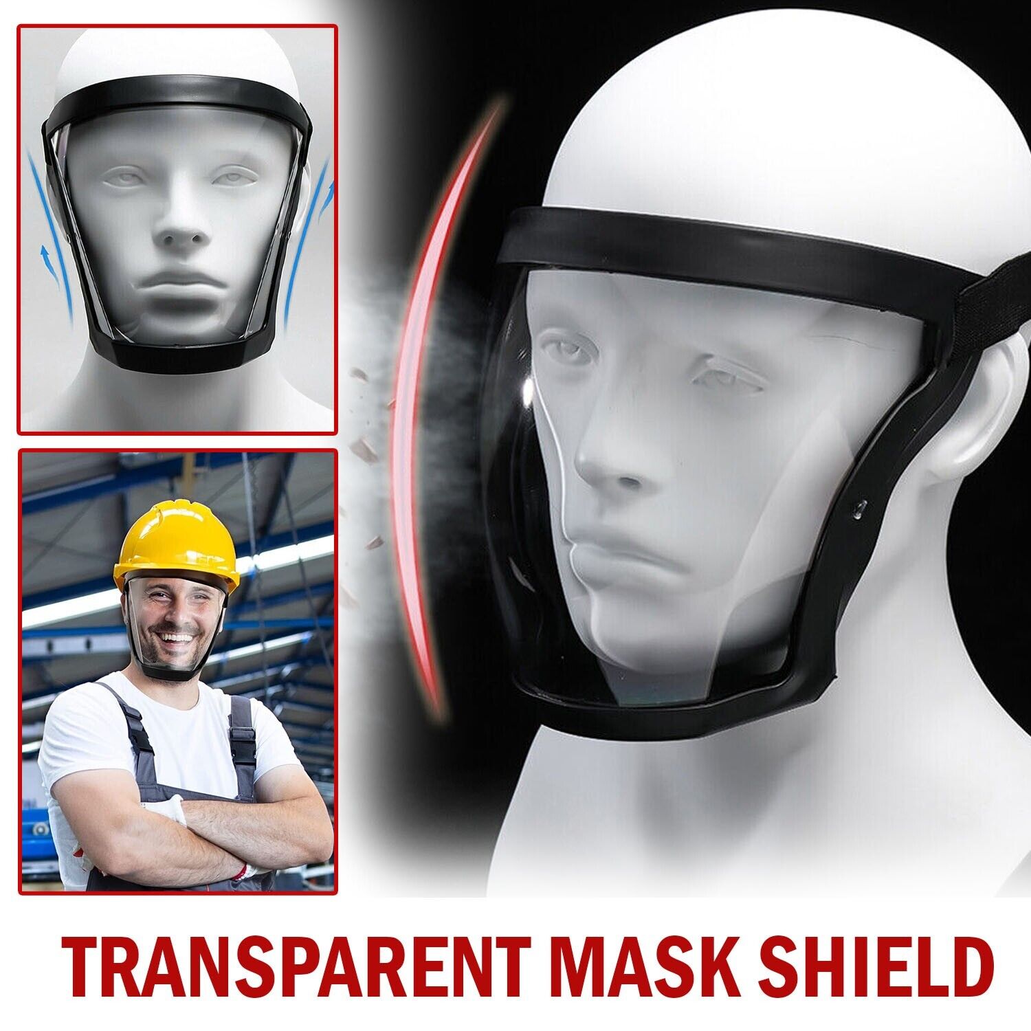 Protective anti-fog face shield head cover. We ship only inside the US, USPS First Class Package 2 Day Handling, 2-5 Day Shipping. Full face super protective mask anti-fog shield safety transparent head cover. Full protection - Serves as a safety shield f