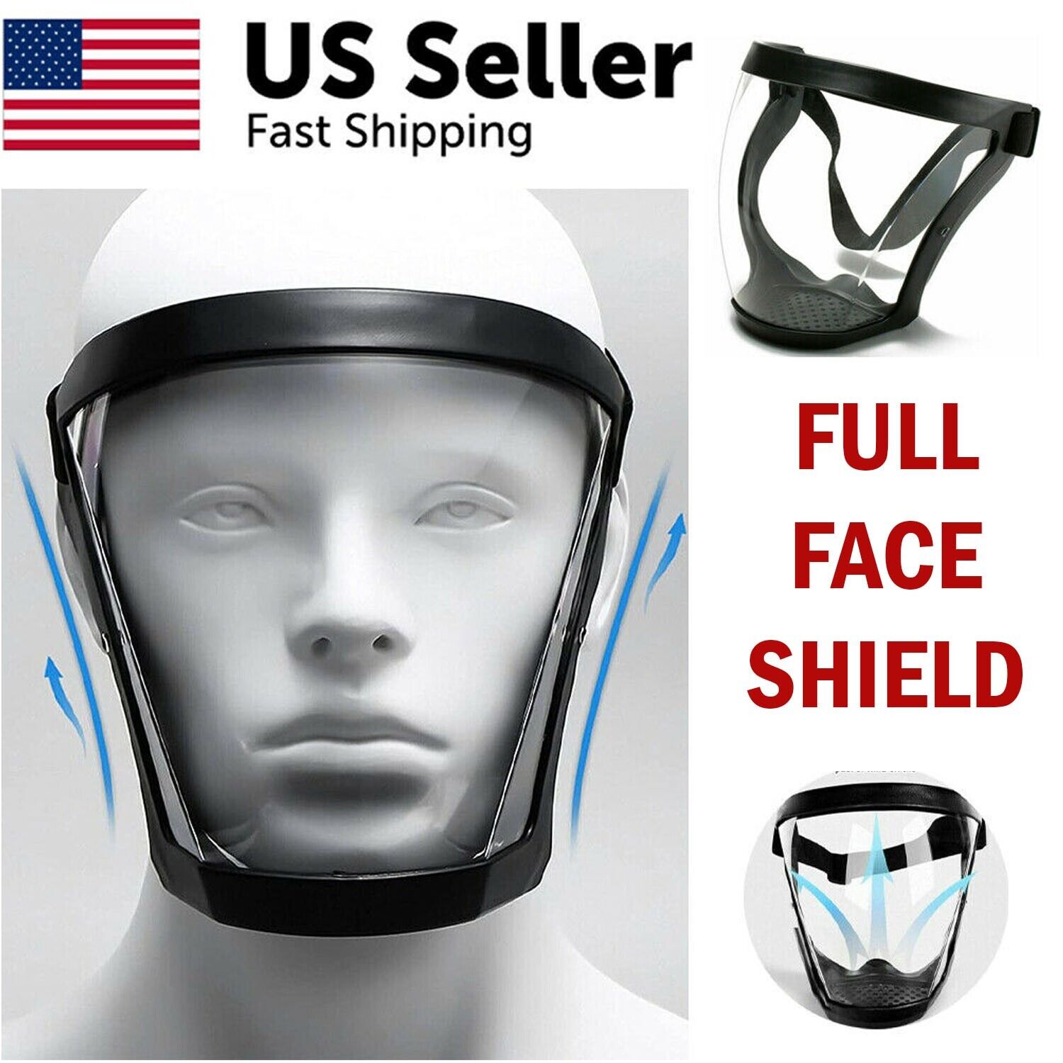 Protective anti-fog face shield head cover. We ship only inside the US, USPS First Class Package 2 Day Handling, 2-5 Day Shipping. Full face super protective mask anti-fog shield safety transparent head cover. Full protection - Serves as a safety shield f