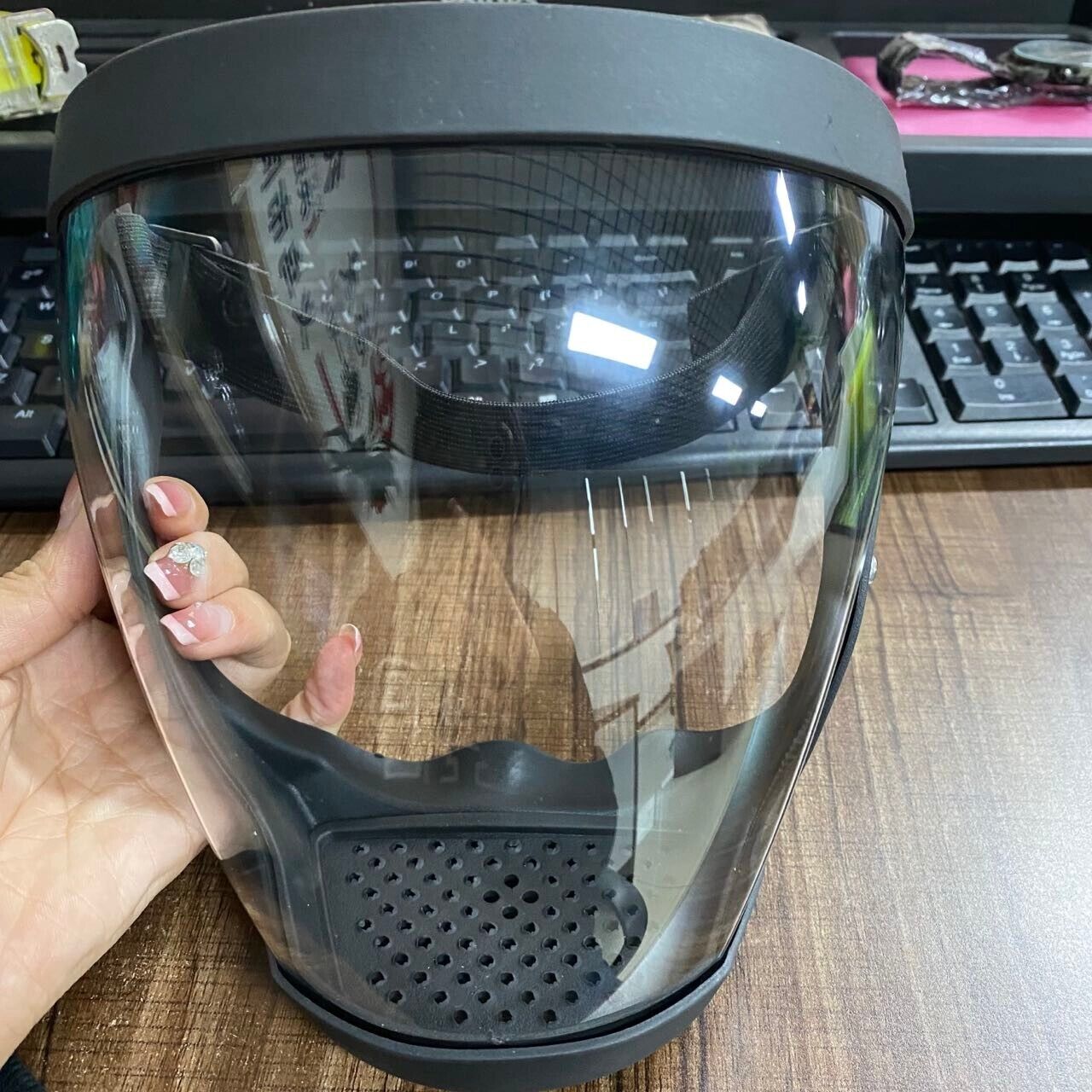 Protective anti-fog face shield head cover. We ship only inside the US, USPS First Class Package 2 Day Handling, 2-5 Day Shipping. Full face super protective mask anti-fog shield safety transparent head cover. Full protection - Serves as a safety shield f