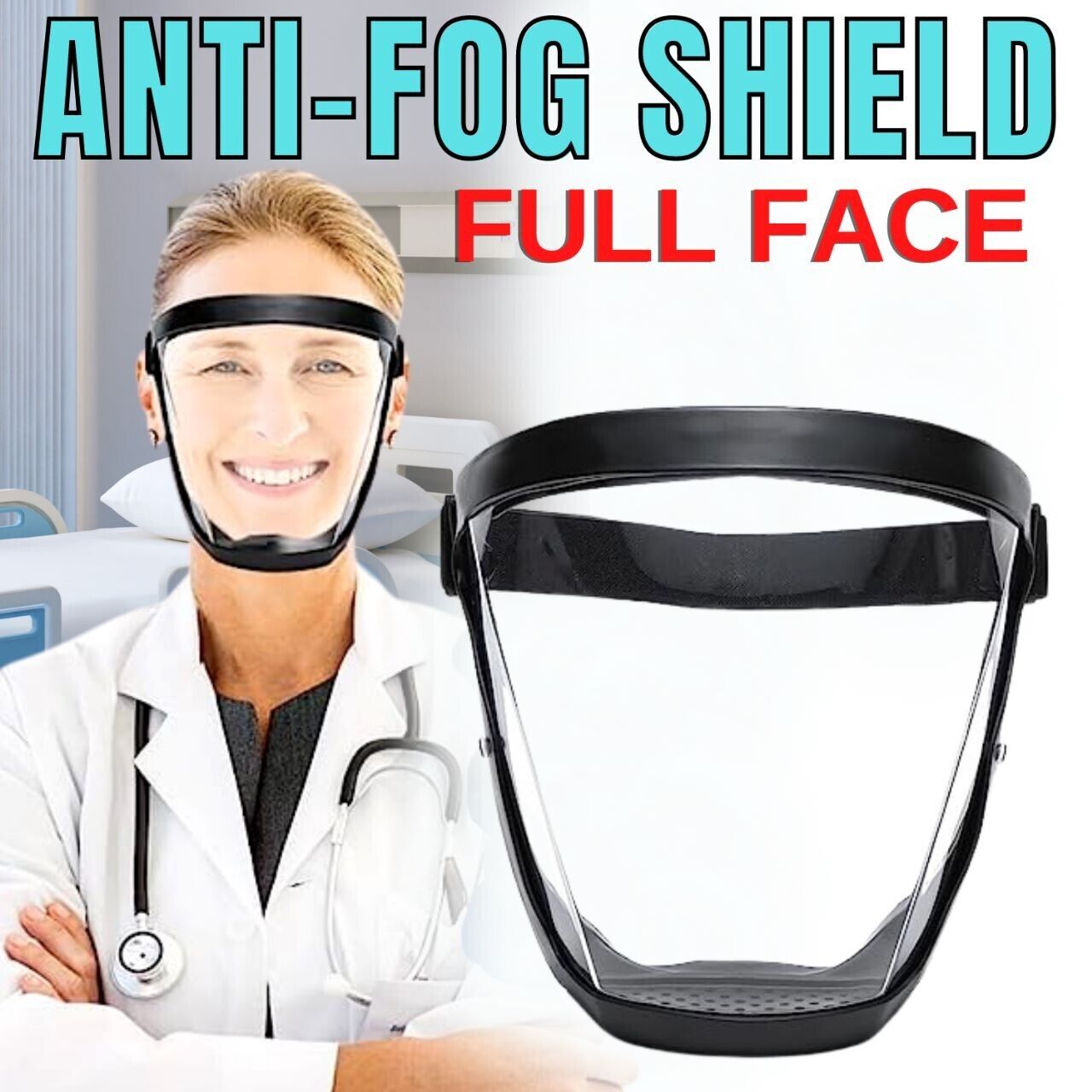 Protective anti-fog face shield head cover. We ship only inside the US, USPS First Class Package 2 Day Handling, 2-5 Day Shipping. Full face super protective mask anti-fog shield safety transparent head cover. Full protection - Serves as a safety shield f