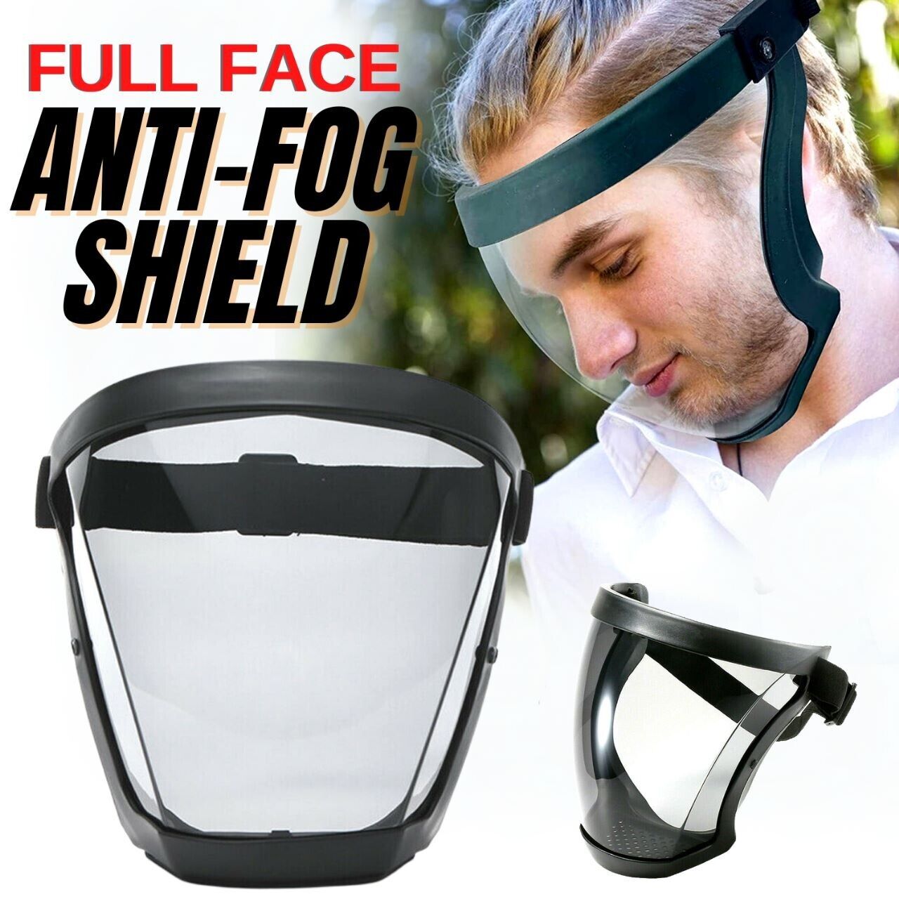 Protective anti-fog face shield head cover. We ship only inside the US, USPS First Class Package 2 Day Handling, 2-5 Day Shipping. Full face super protective mask anti-fog shield safety transparent head cover. Full protection - Serves as a safety shield f