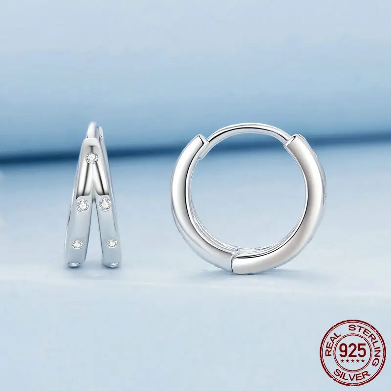 Simple Ring S925 Sterling Silver White Gold Plated Earrings