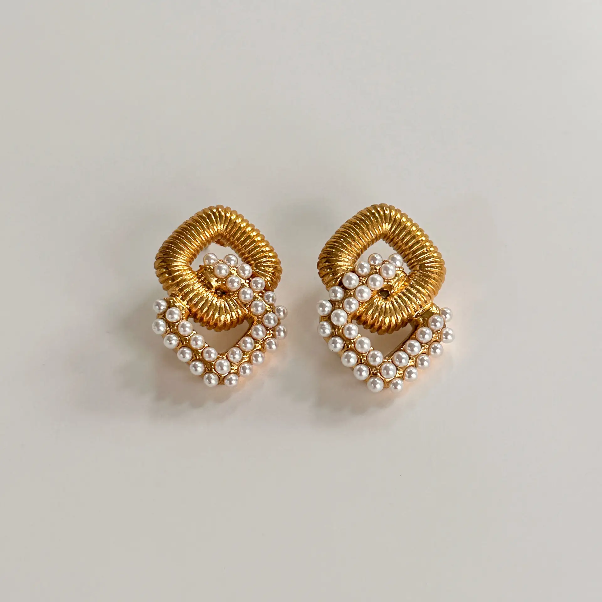 Vintage Titanium Steel Diamond Zircon Pearl Earrings
