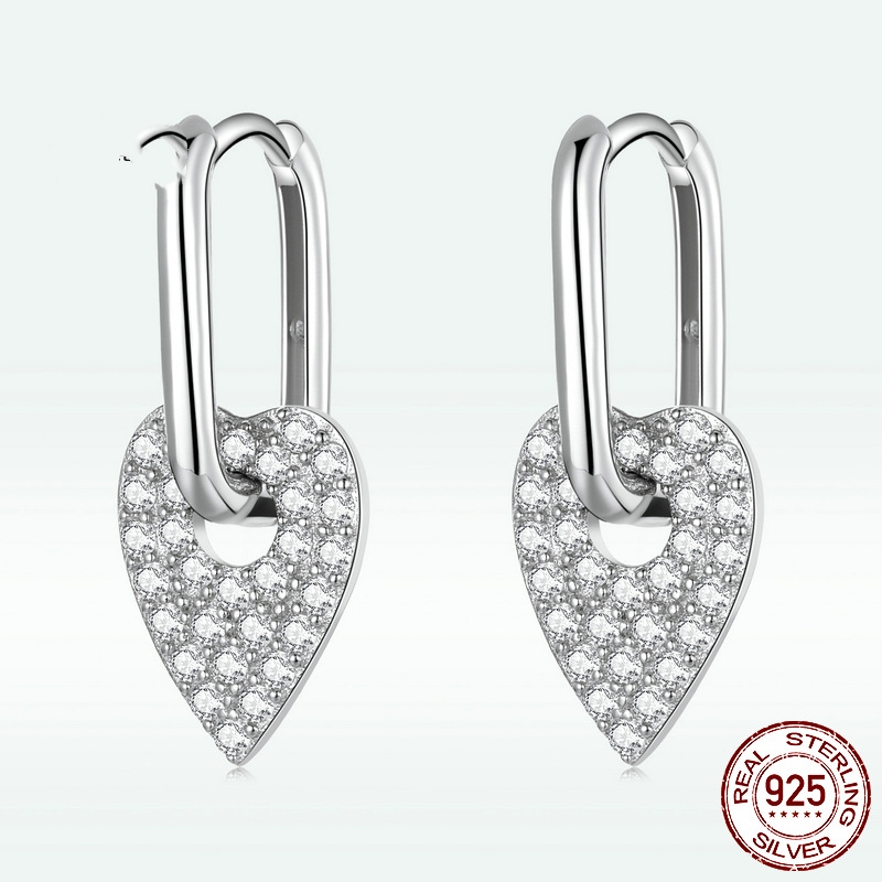 Title 4, Sterling Silver S925 Heart Square Ear Clip