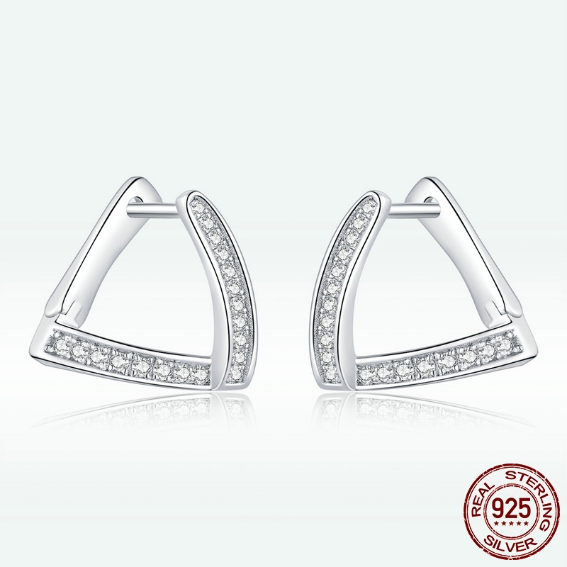 Title 1, Sterling Silver S925 Zircon Geometric Ear Studs...