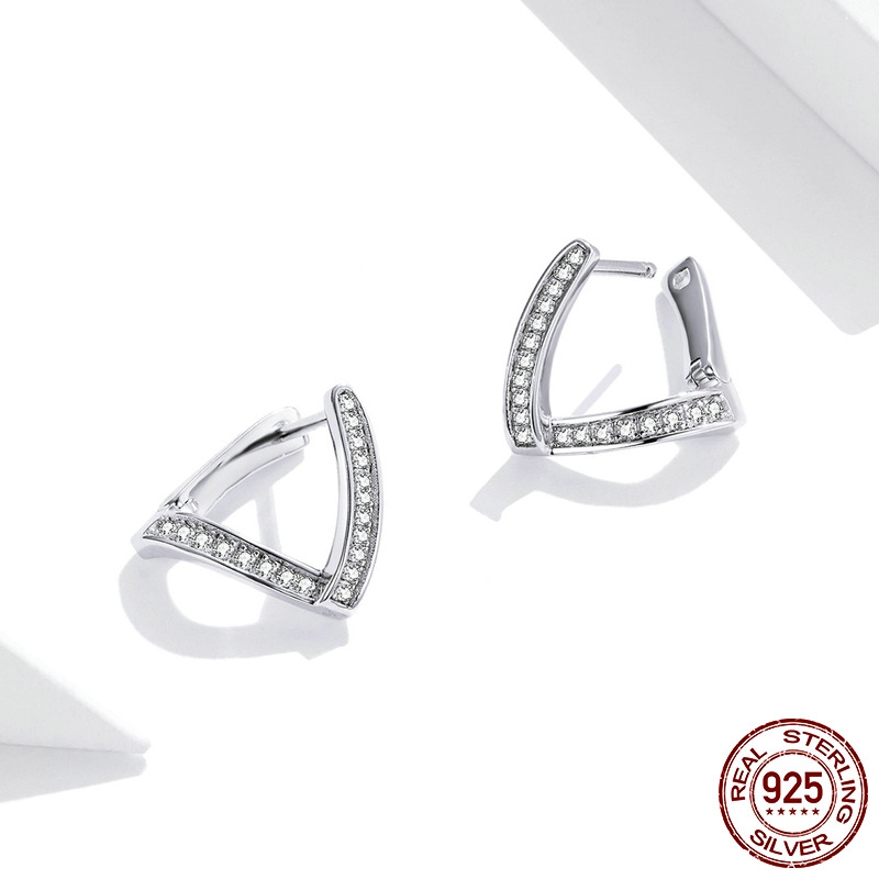 Title 4, Sterling Silver S925 Zircon Geometric Ear Studs...