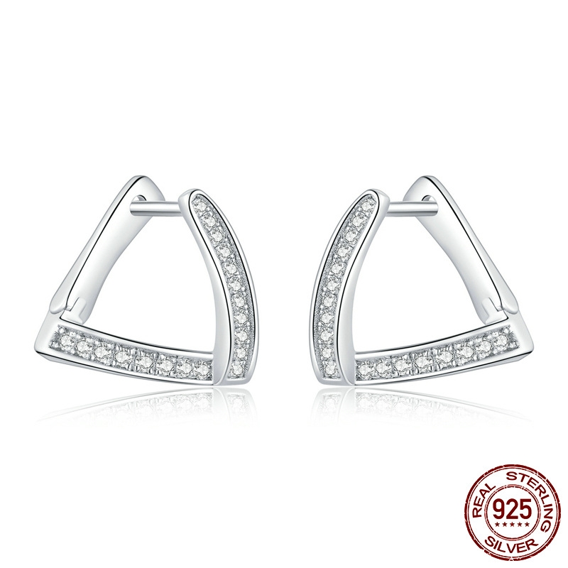 Title 5, Sterling Silver S925 Zircon Geometric Ear Studs...