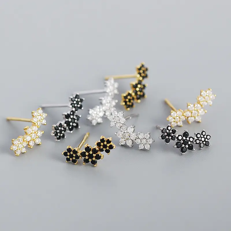 S925 Silver Geometric Flower Diamond Elegant All-match Earrings