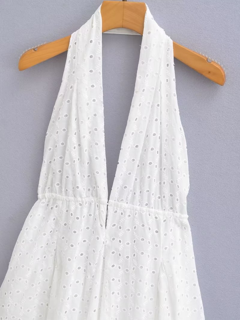 Hollow Embroidered Hanging Collar Dress Backless Skirt