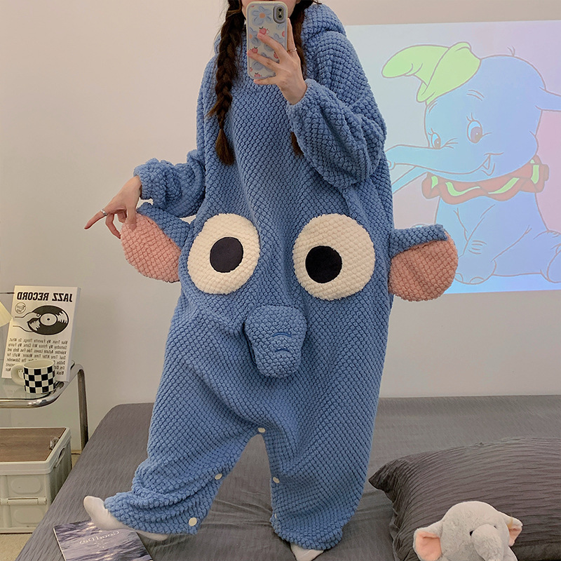 Title 2, Womens Winter One-piece Pajamas Cartoon Velvet