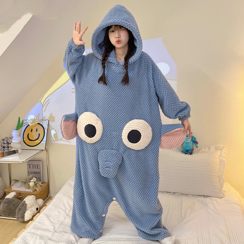 Title 4, Womens Winter One-piece Pajamas Cartoon Velvet