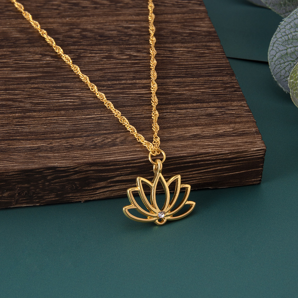 Title 2, Necklace Ornament Fashion Simple Lotus Hollow P...