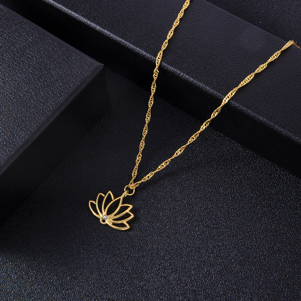 Title 3, Necklace Ornament Fashion Simple Lotus Hollow P...