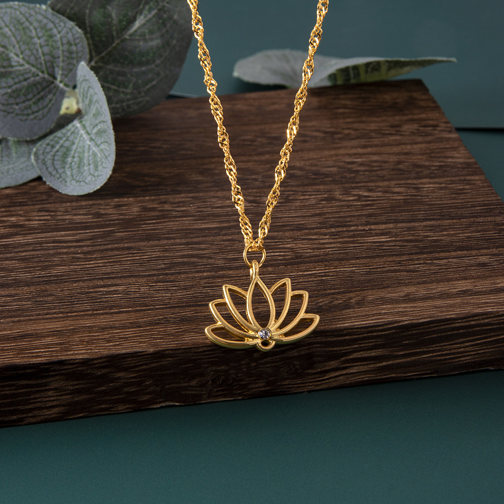 Title 4, Necklace Ornament Fashion Simple Lotus Hollow P...