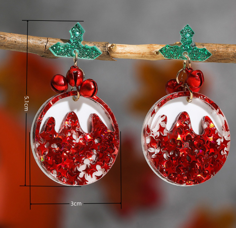 Title 2, Christmas Sweet Cartoon Design Bell Earrings