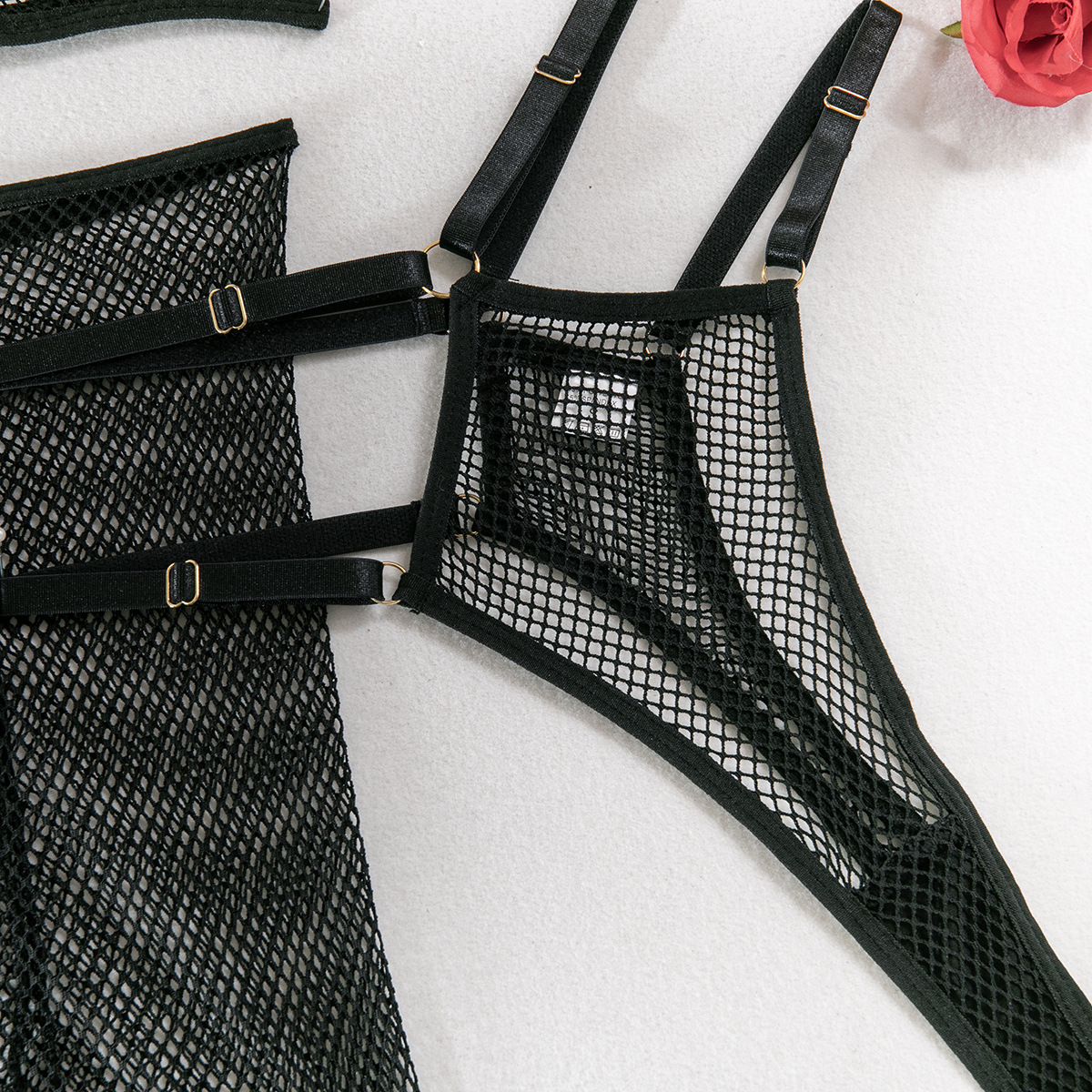 Title 7, See-through Mesh Push Up Four-piece Set