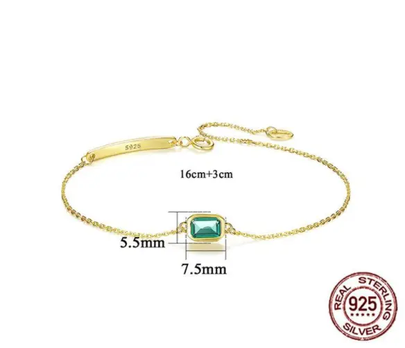 Fashion 925 Silver Emerald Square Women's Bracelet
