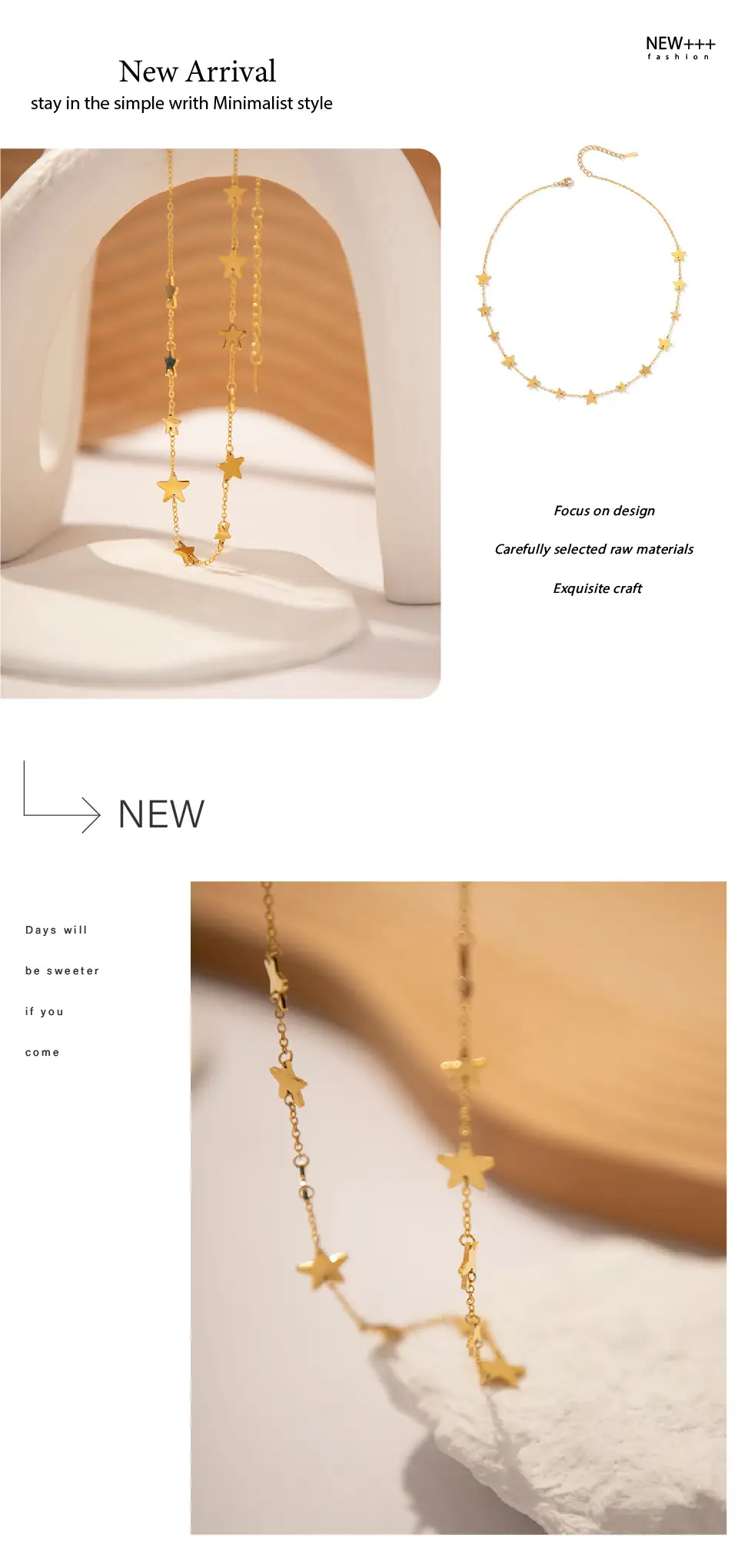 French Retro Minority Elegant Pentagram Necklace Stainless Steel