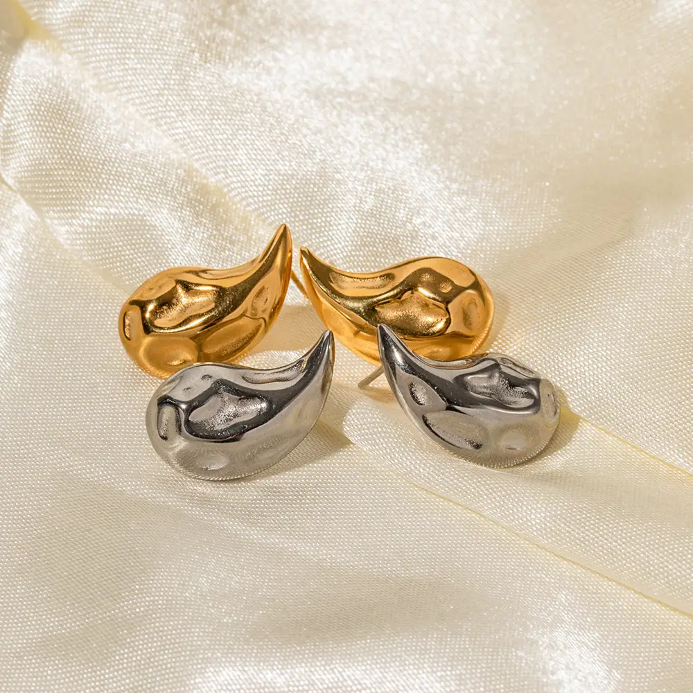 Advanced Design 18K Gold-plated Water Drop Shape Hammered INS Women's Fashion All-match Geometric Earrings