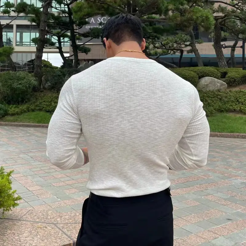 Men's Sports Fashion Brand Stretch Spring And Autumn Fashionable Texture T-shirt Top