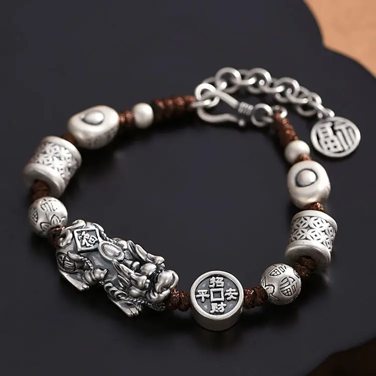 999 Sterling Silver Pi Xiu Bracelet Amass Fortunes Lucky Vintage Hand Woven