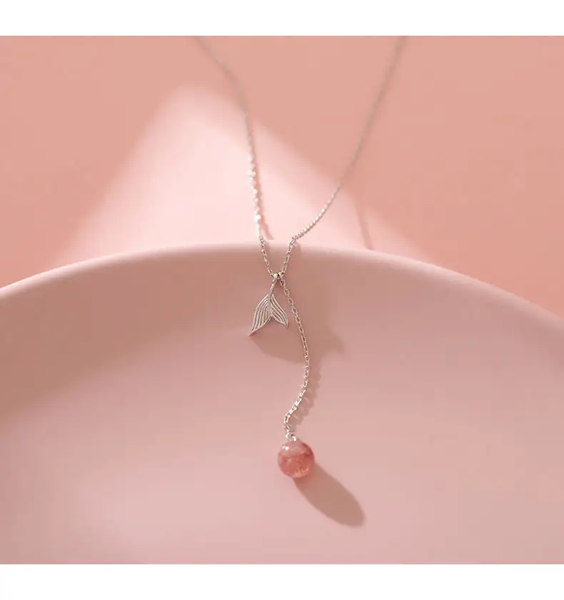 New Sweet Elegance Fishtail Strawberry Quartz Necklace