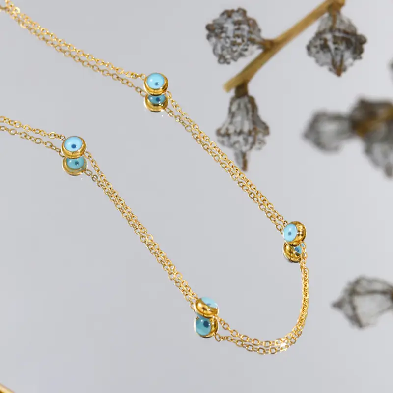 Blue Oil Eye Round Beads Necklace