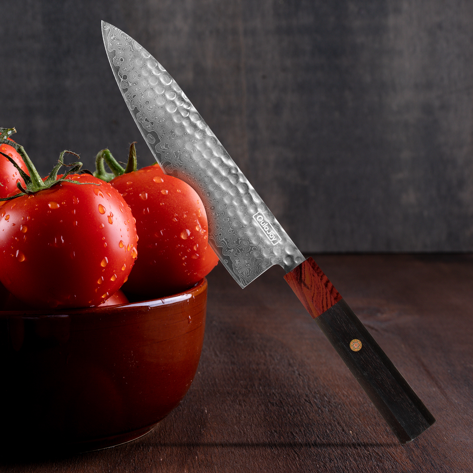 Qulajoy 8 Inch Chef Knife - Japanese Damascus VG-10 Super Steel Hammered Kitchen Knife - African Rosewood Octagonal Handle With Sheath — foto 29