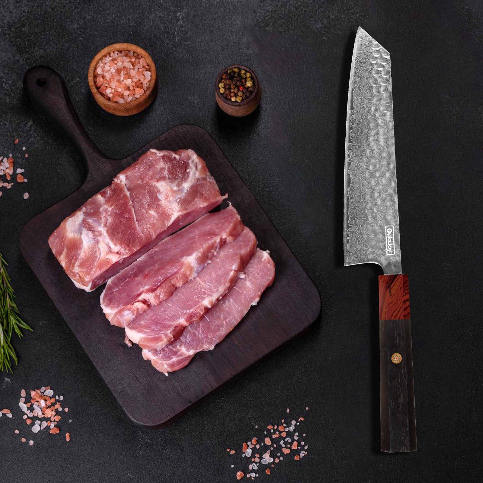 Qulajoy 8 Inch Chef Knife - Japanese Damascus VG-10 Super Steel Hammered Kitchen Knife - African Rosewood Octagonal Handle With Sheath — foto 34