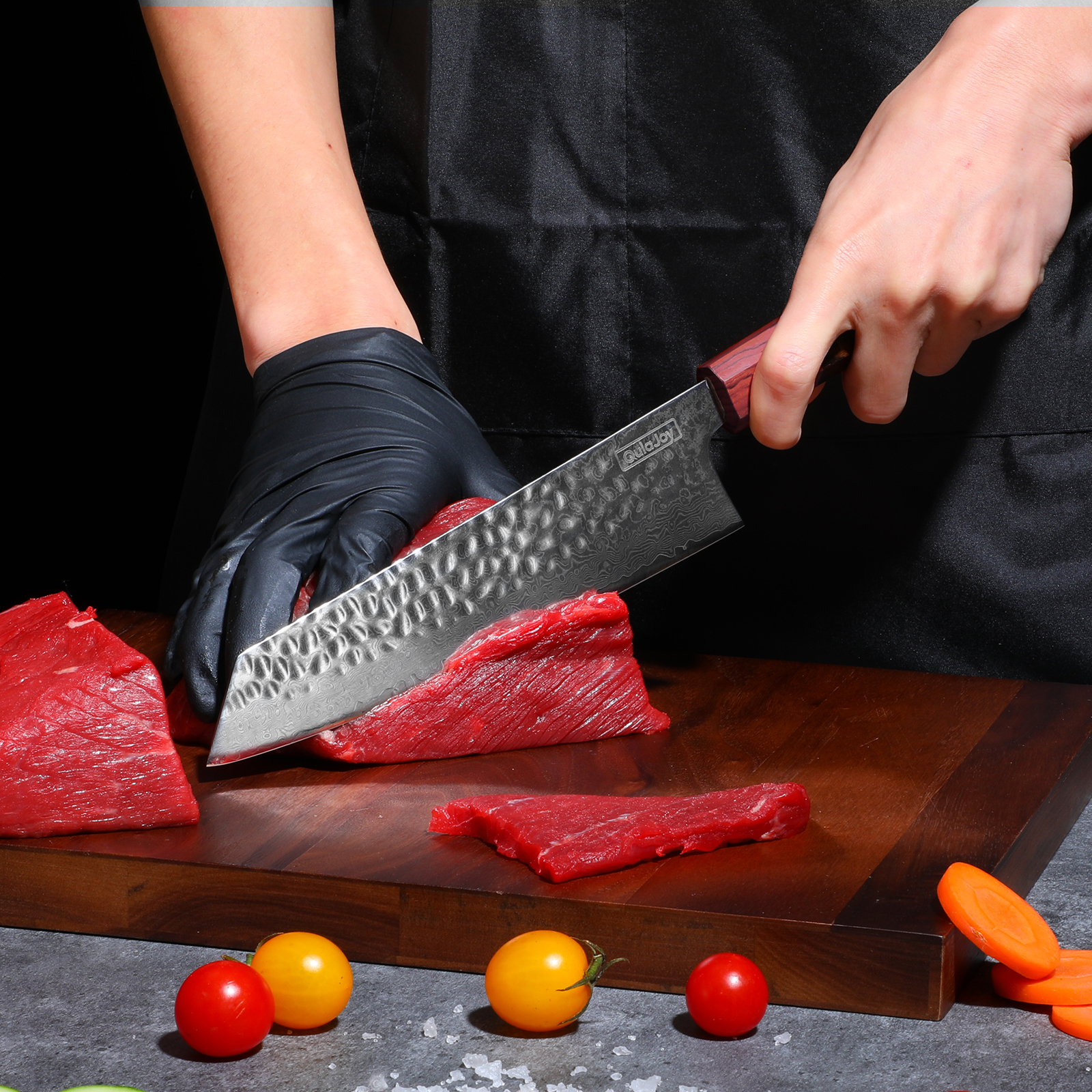 Qulajoy 8 Inch Chef Knife - Japanese Damascus VG-10 Super Steel Hammered Kitchen Knife - African Rosewood Octagonal Handle With Sheath — foto 27