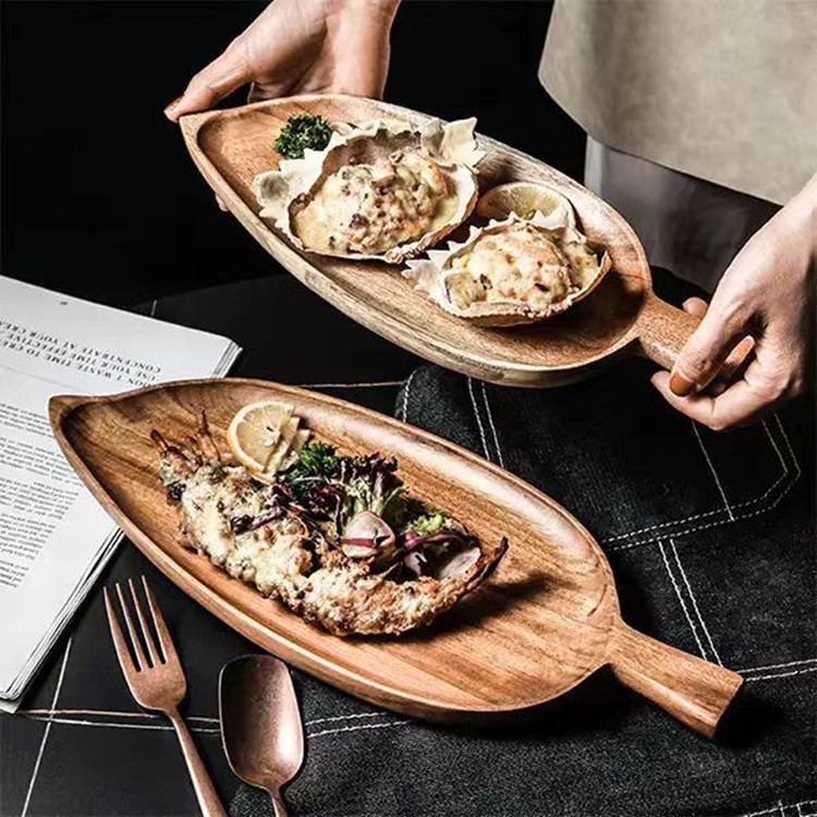 Title 3, Leaf Shaped Afternoon Tea Dim Sum Wooden Plate